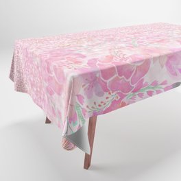 Pink teal gold white watercolor floral glitter gradient Tablecloth