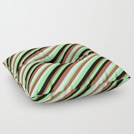 [ Thumbnail: Light Green, Black, Sienna, and Light Cyan Colored Lined Pattern Floor Pillow ]