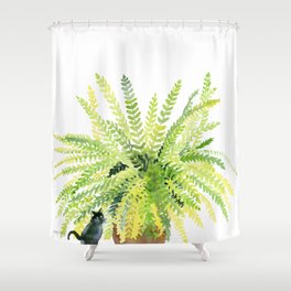 Cat and Fern Shower Curtain
