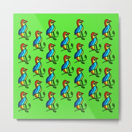  Color Birds on a Twigs on Light Green Board  "Paper Drawings/Paintings" Metal Print