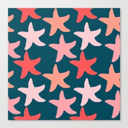 Patriotic Starfish Pattern on Navy Blue Canvas Print