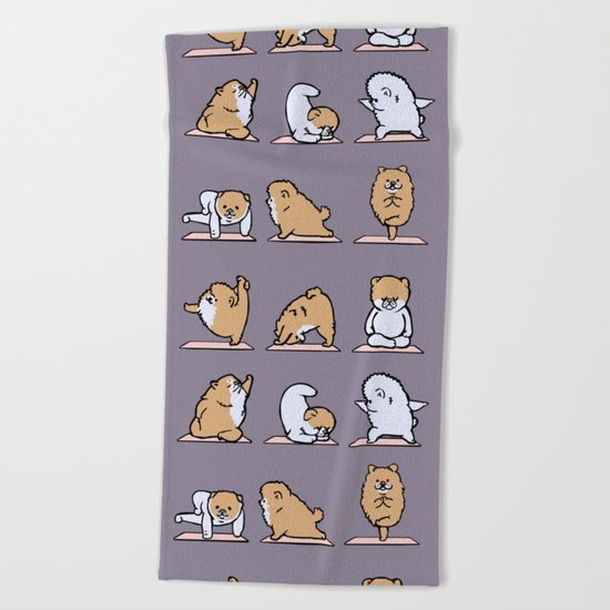 Pomeranian yoga Beach Towel
