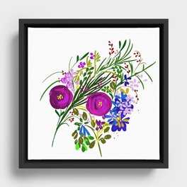 Floral pink flowers tropical loose watercolor  Framed Canvas