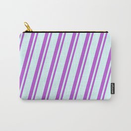 [ Thumbnail: Light Cyan and Orchid Colored Lined/Striped Pattern Carry-All Pouch ]