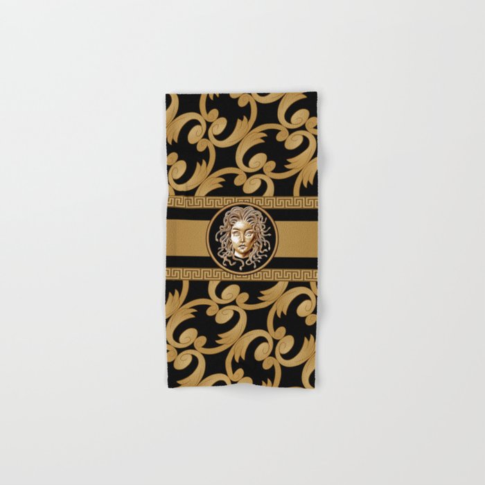 Baroque Medusa Black & Gold Hand & Bath Towel