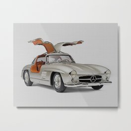GULLWING 300SL  Metal Print | Racing, Benzgullwing, Graphicdesign, Digital, Fastcar, Carart, Motorsports, Black And White, Vintagesportscar, Carsretro 