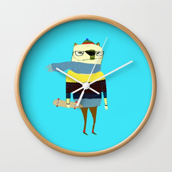 Bear Skateboarder, skateboarding print, skater Wall Clock