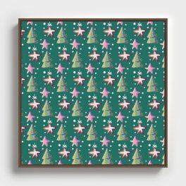 Christmas Pattern Watercolor Tree Star Ornaments Framed Canvas
