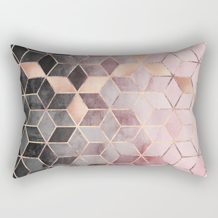 Pink And Grey Gradient Cubes Rectangular Pillow