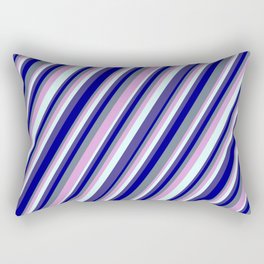 [ Thumbnail: Slate Gray, Plum, Light Cyan, Dark Slate Blue, and Dark Blue Colored Lined/Striped Pattern Rectangular Pillow ]