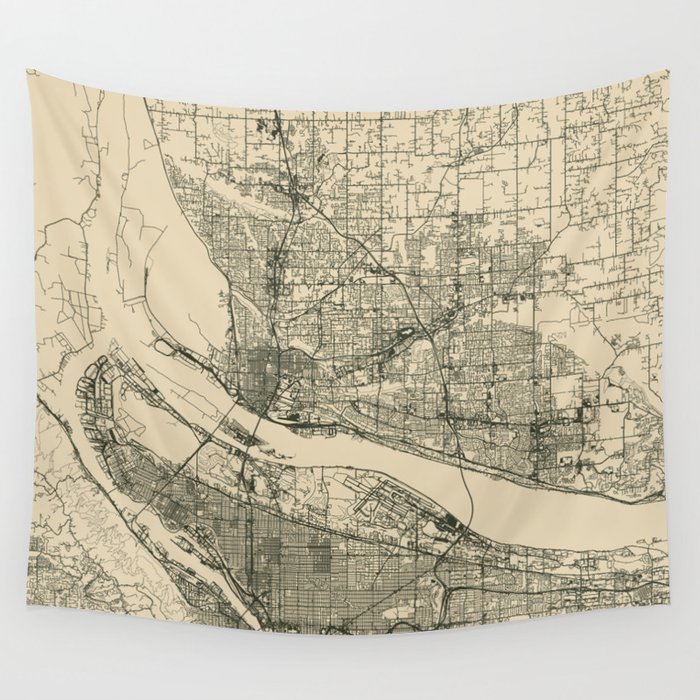 Vancouver WA, USA Vintage City Map Wall Tapestry