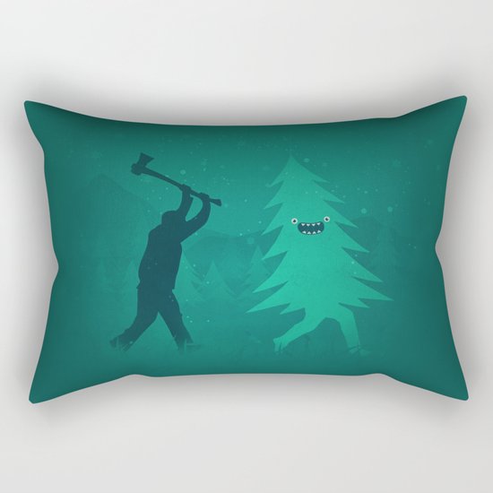 Funny Christmas Tree Hunted by lumberjack (Funny Humor) Rectangular Pillow