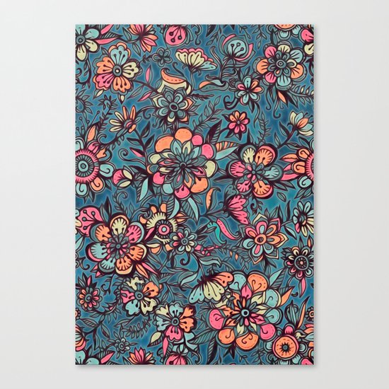 Sweet Spring Floral - melon pink, butterscotch & teal Canvas Print