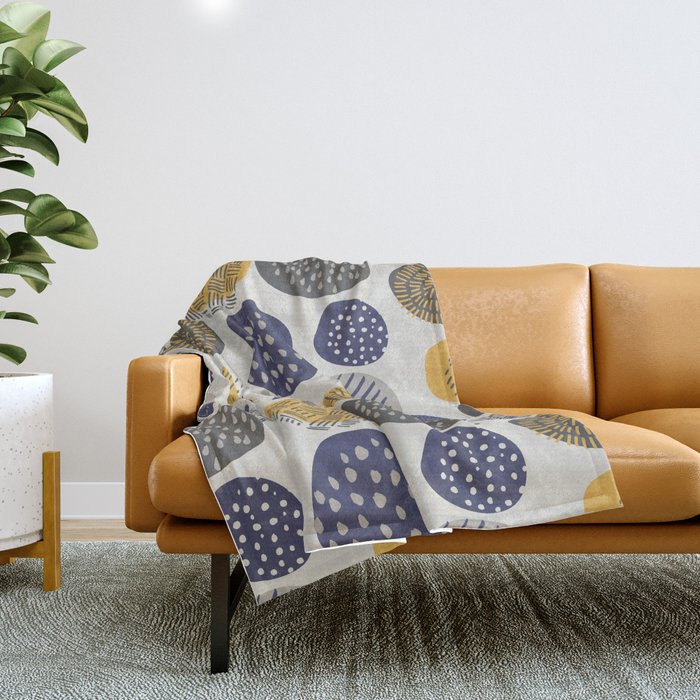 Abstract Circles in Mustard, Charcoal, and Navy Throw Blanket
