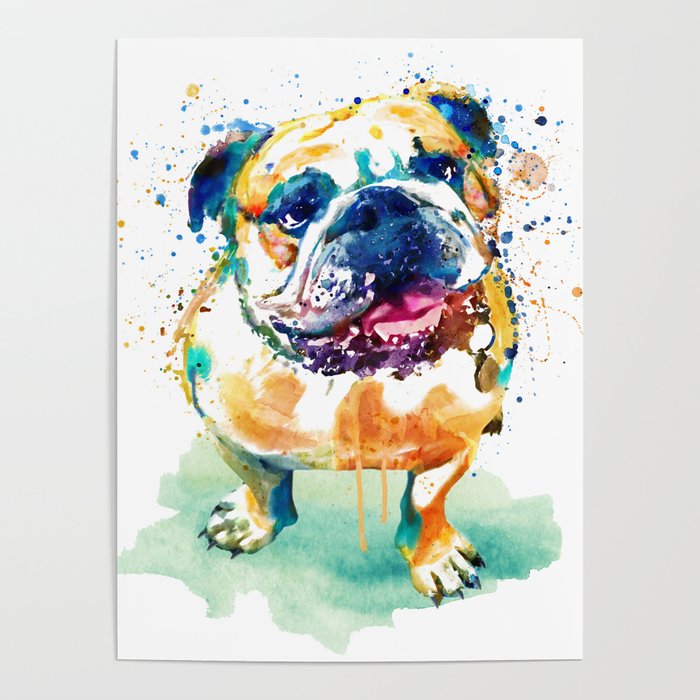 Watercolor Bulldog Poster