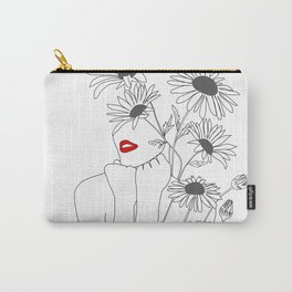 Minimal Line Art Girl with Sunflowers Carry-All Pouch