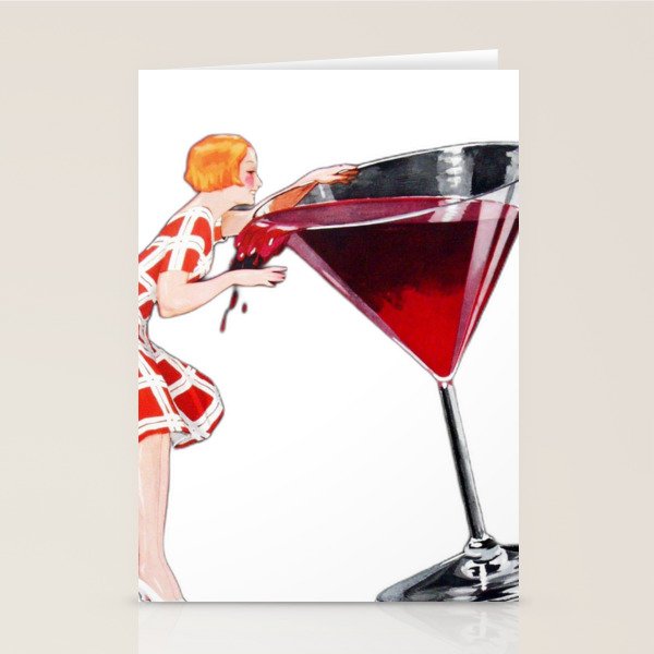 Woman Big Glass Cocktail Vintage Old Wine Stationery Cards