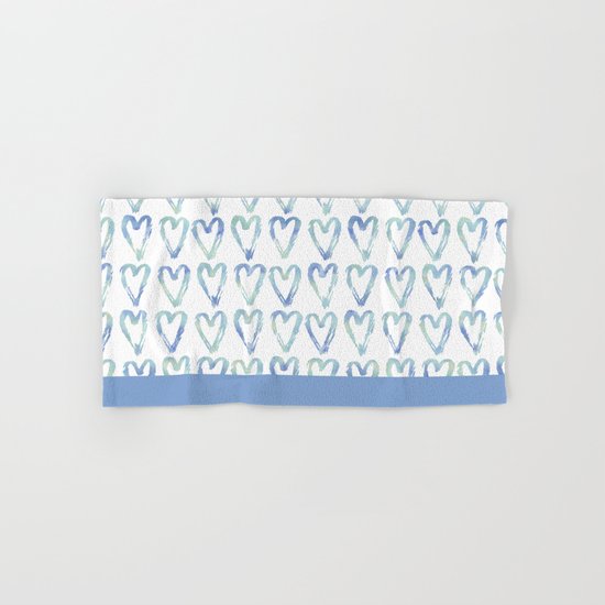 Heart Pattern Blue Hand & Bath Towel