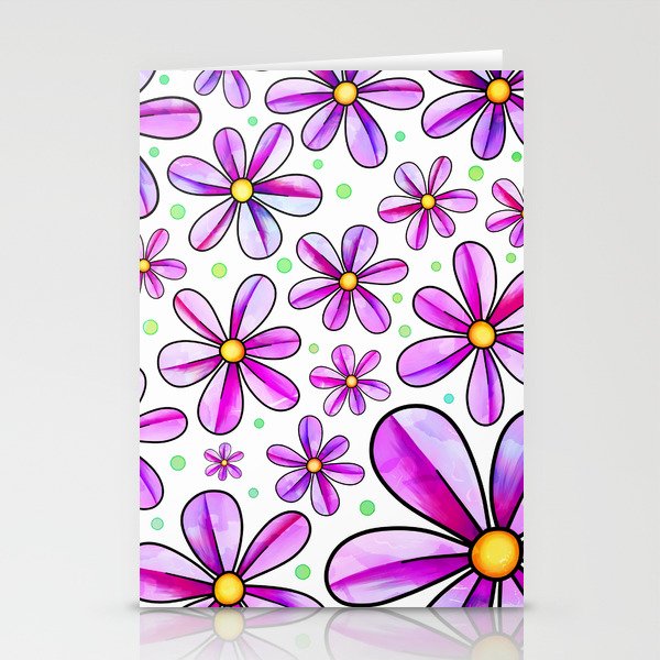 Doodle Daisy Flower Pattern 12 Stationery Cards