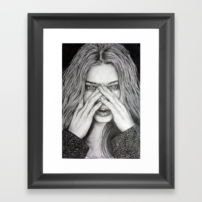 Art - Pencil drawing - Illustration - portrait - model -Flowers - Gift -  wall decor Framed Art Print by Kathryn Yates