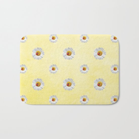Daisies in love- Yellow Daisy Flower Floral pattern with Ladybug on #Society6 Bath Mat