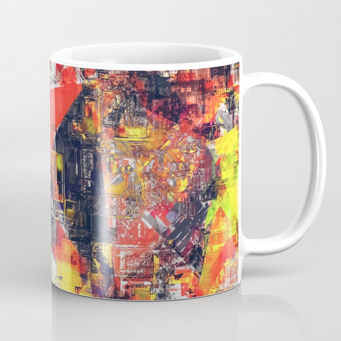 psychedelic geometric triangle polygon pattern abstract background in red orange yellow black Coffee Mug