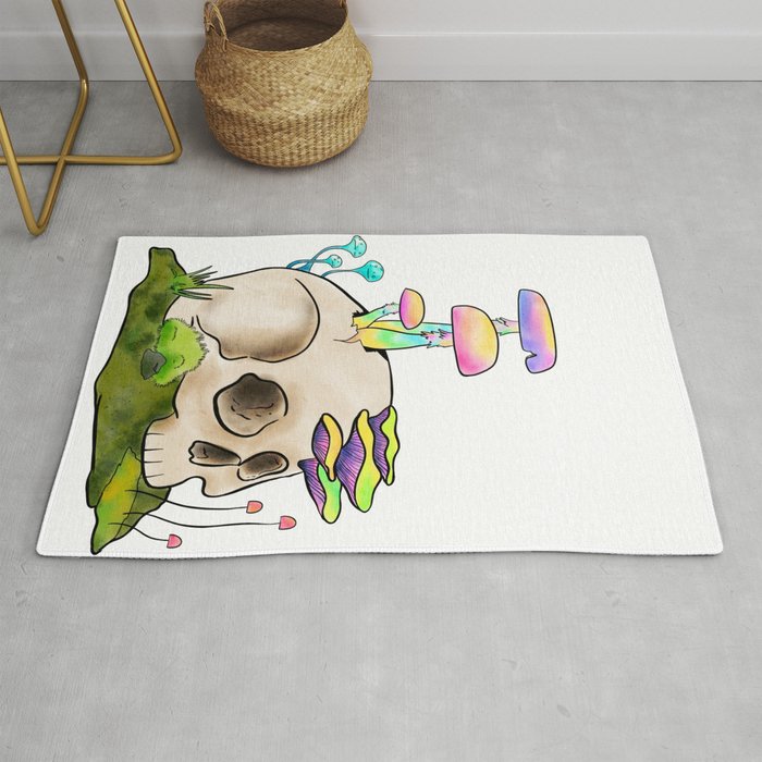 Skull and Magic Mushrooms Trippy Rug