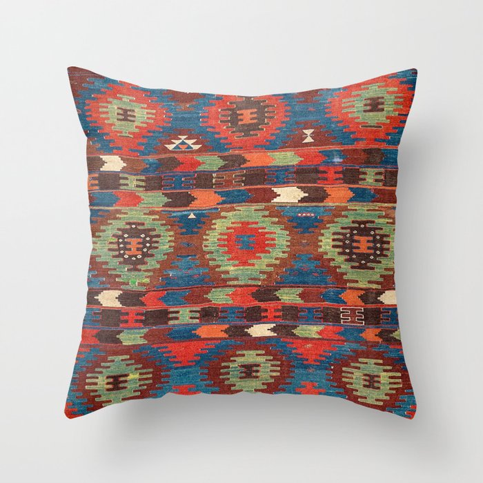 Tuscan Shapes I // 19th Century Southwestern Colorful Red Blue Orange Green Brown Ornate Rug Pattern Throw Pillow