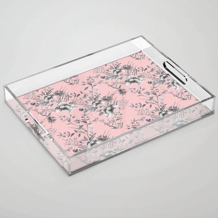 Chinoiserie Flowers Millennial Pink Acrylic Tray