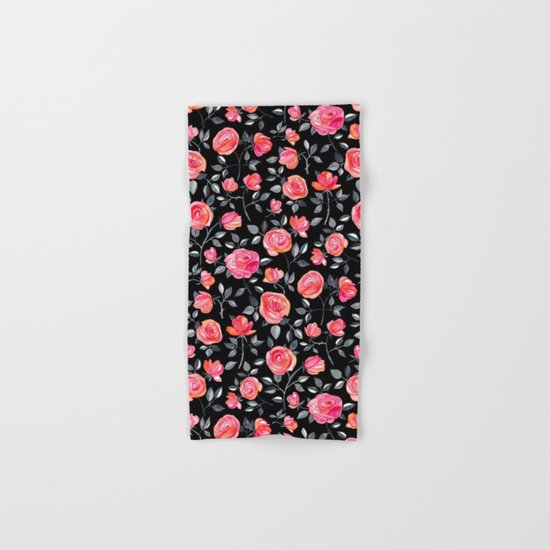 Roses on Black - a watercolor floral pattern Hand & Bath Towel