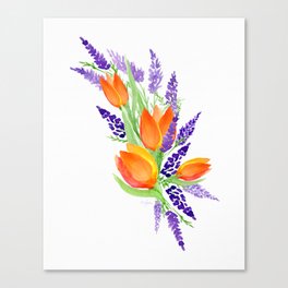 Orange Tulips and Lavender Canvas Print