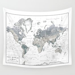 The World [Black and White Relief Map] Wall Tapestry