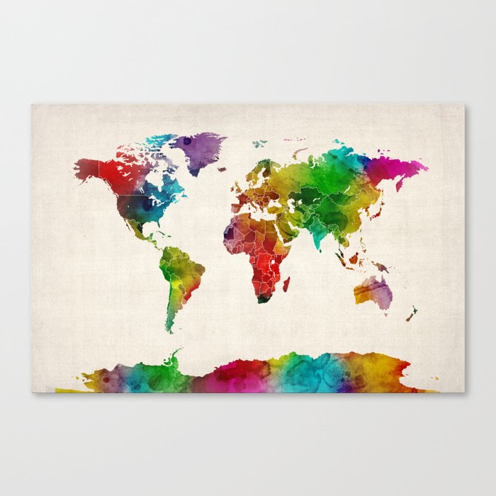 Watercolor Map of the World Map Canvas Print