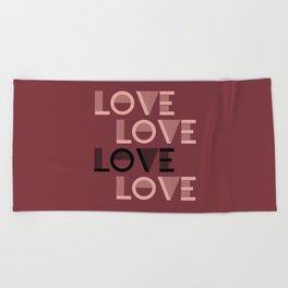 LOVE Dark Red & Pink colors modern abstract illustration  Beach Towel