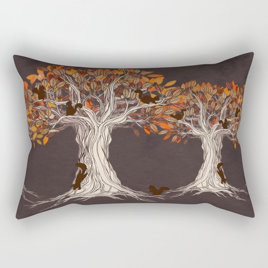Little Visitors - Autumn tree illustration with squirrels Rectangular Pillow