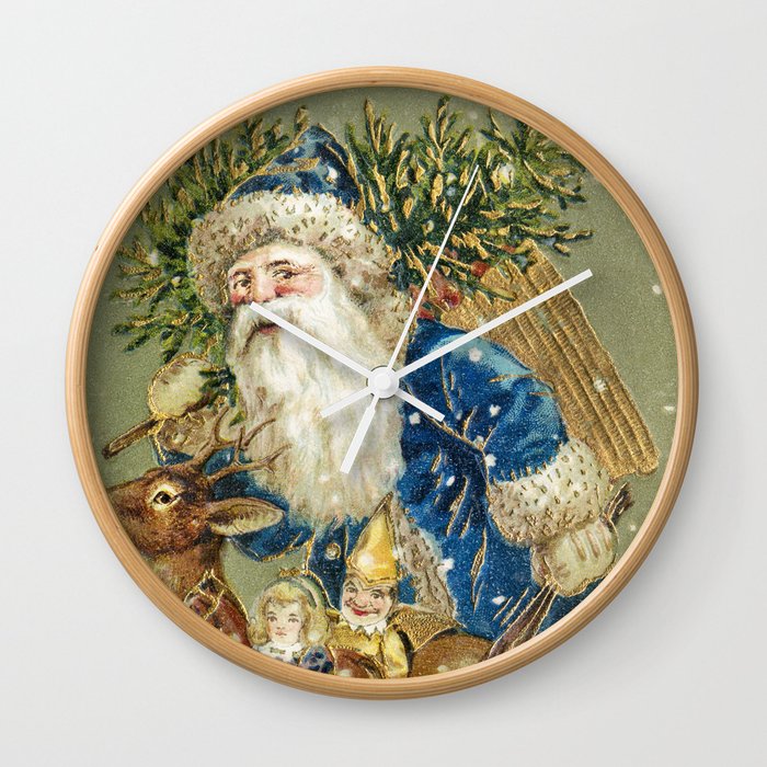 Vintage Christmas : Blue Cloaked Santa Claus Wall Clock