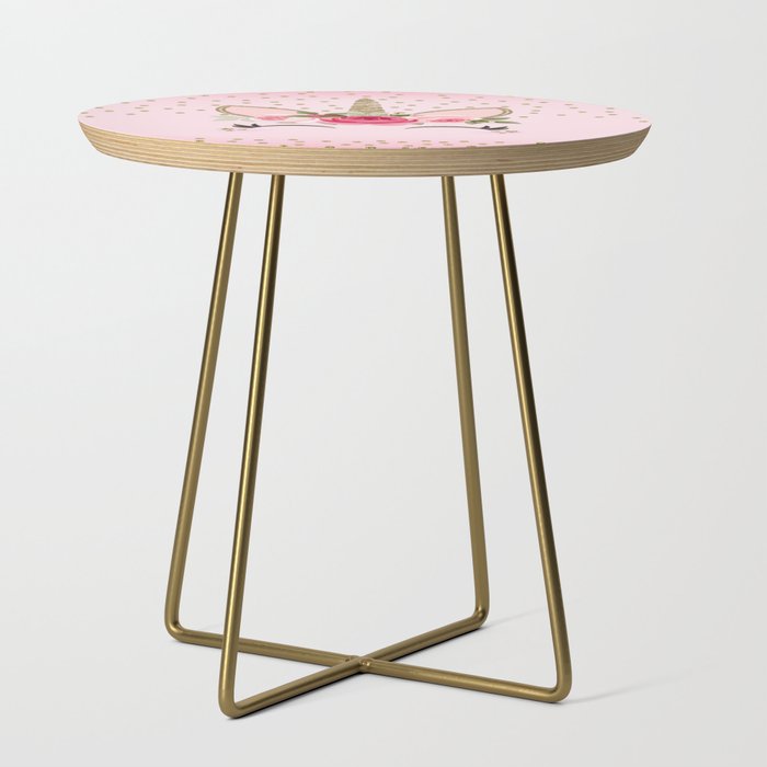 Pink & Gold Cute Floral Unicorn Side Table
