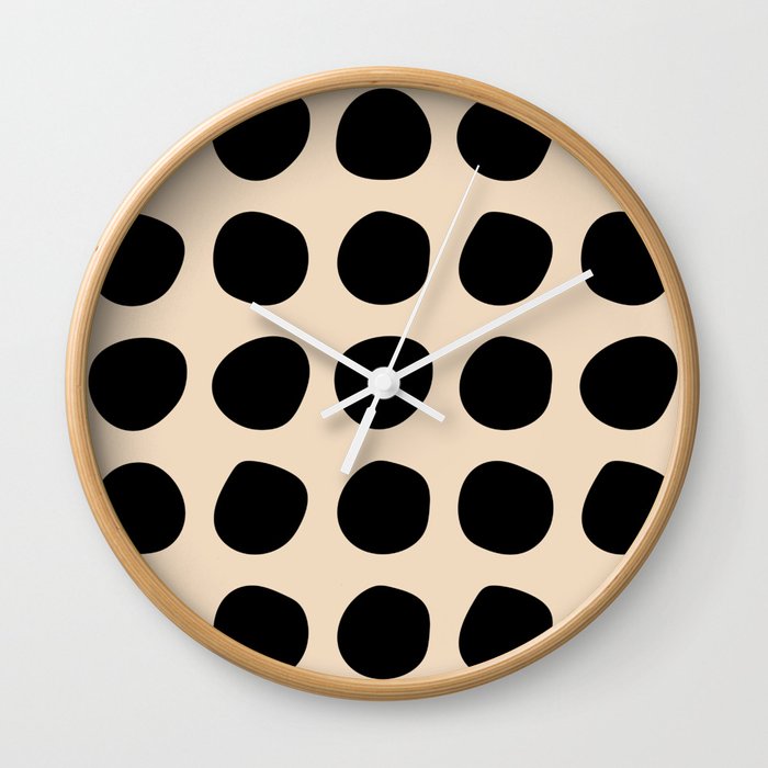 Irregular Polka Dots black and cream Wall Clock