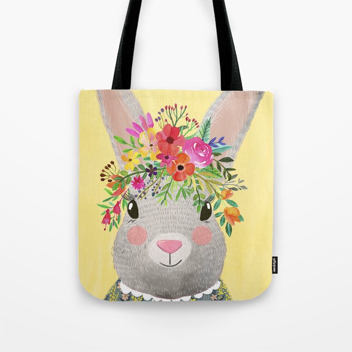 Rabbit with floral crown Tote Bag