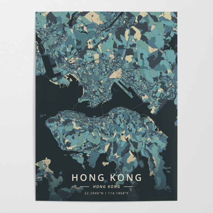 Hong Kong, Hong Kong - Cream Blue Poster