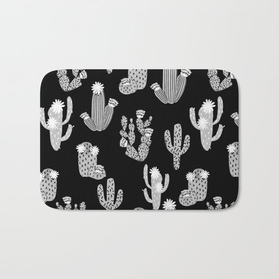 Cactus linocut black and white minimal desert southwest socal joshua tree Bath Mat