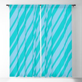 [ Thumbnail: Dark Turquoise & Sky Blue Colored Striped Pattern Blackout Curtain ]