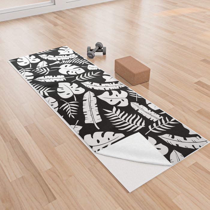 Tropical Leaves - Black & White Yoga Towel