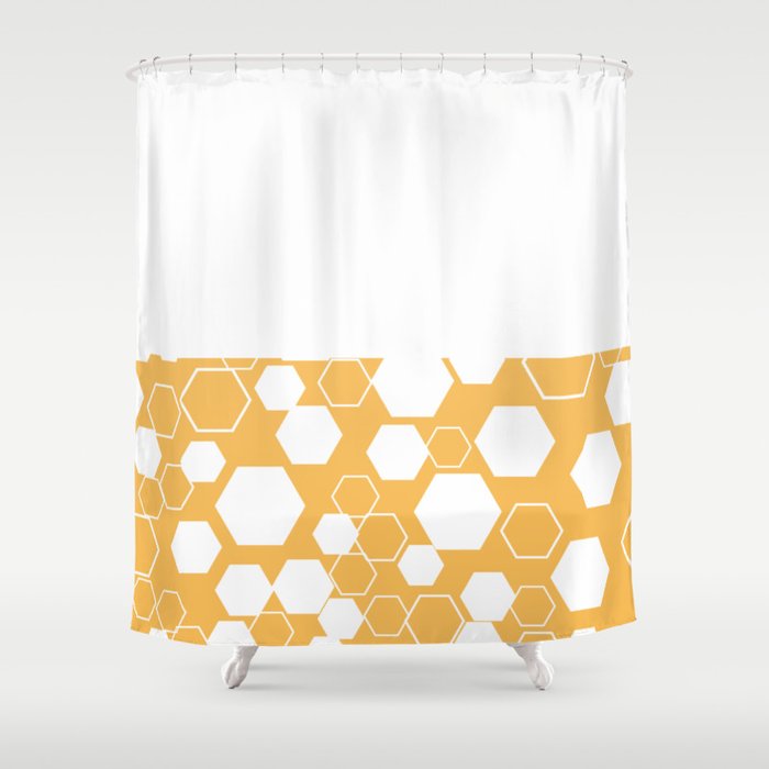 White Honeycomb Natural Orange and White Horizontal Split Shower Curtain