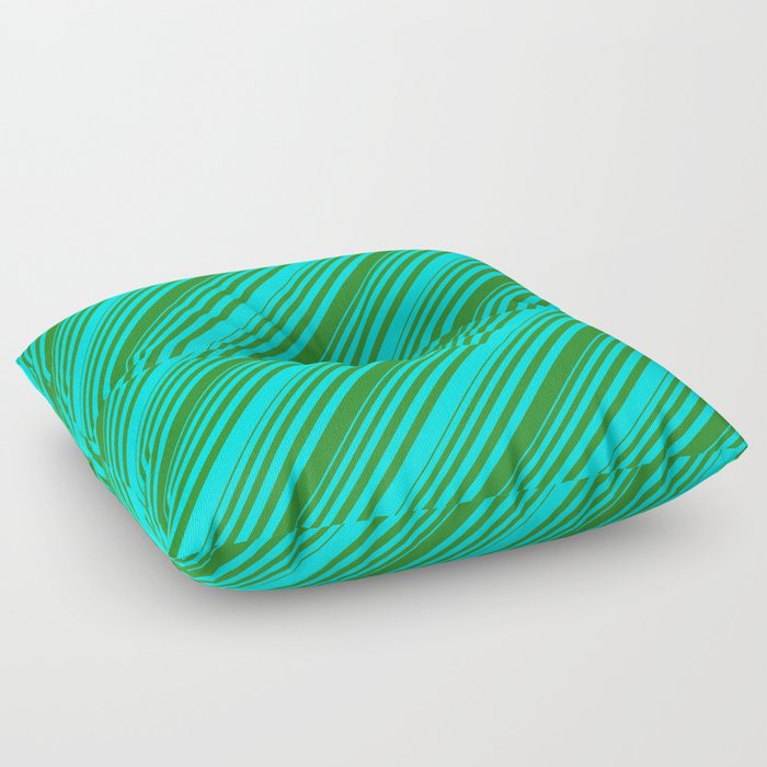 Cyan and Forest Green Colored Lined/Striped Pattern Floor Pillow