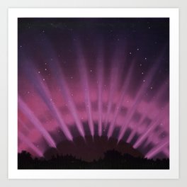 Vintage Aurora Borealis northern lights poster in magenta - pink Art Print