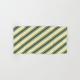 [ Thumbnail: Pale Goldenrod & Dark Slate Gray Colored Lined Pattern Hand & Bath Towel ]
