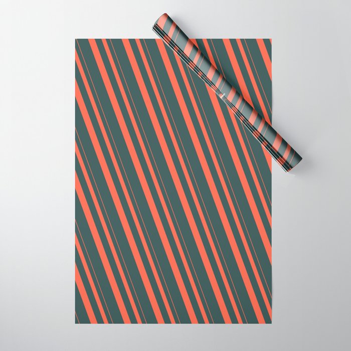 Red & Dark Slate Gray Colored Striped Pattern Wrapping Paper