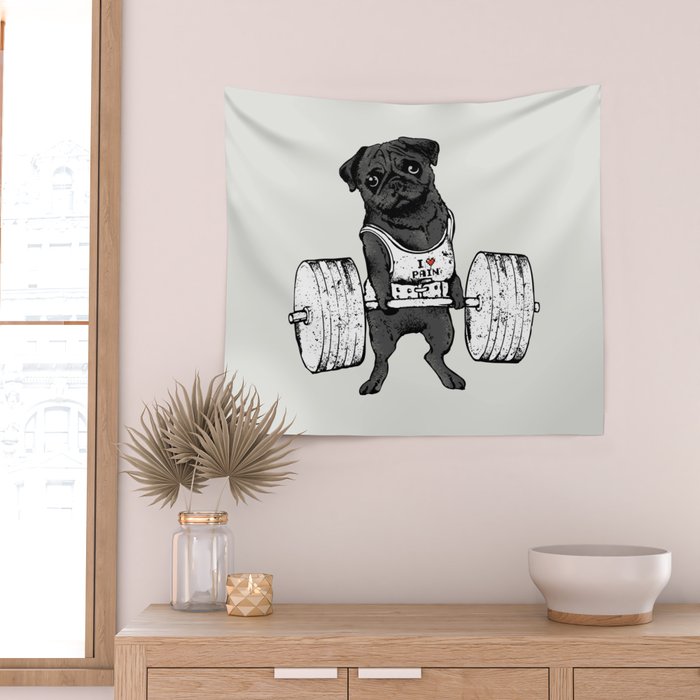 Black Pug Lift Wall Tapestry by Huebucket Society6