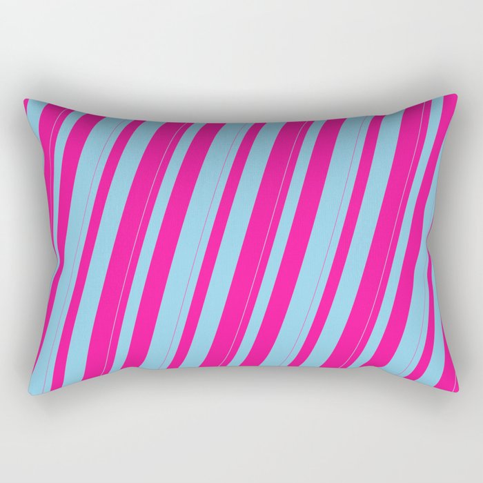 Sky Blue & Deep Pink Colored Striped Pattern Rectangular Pillow